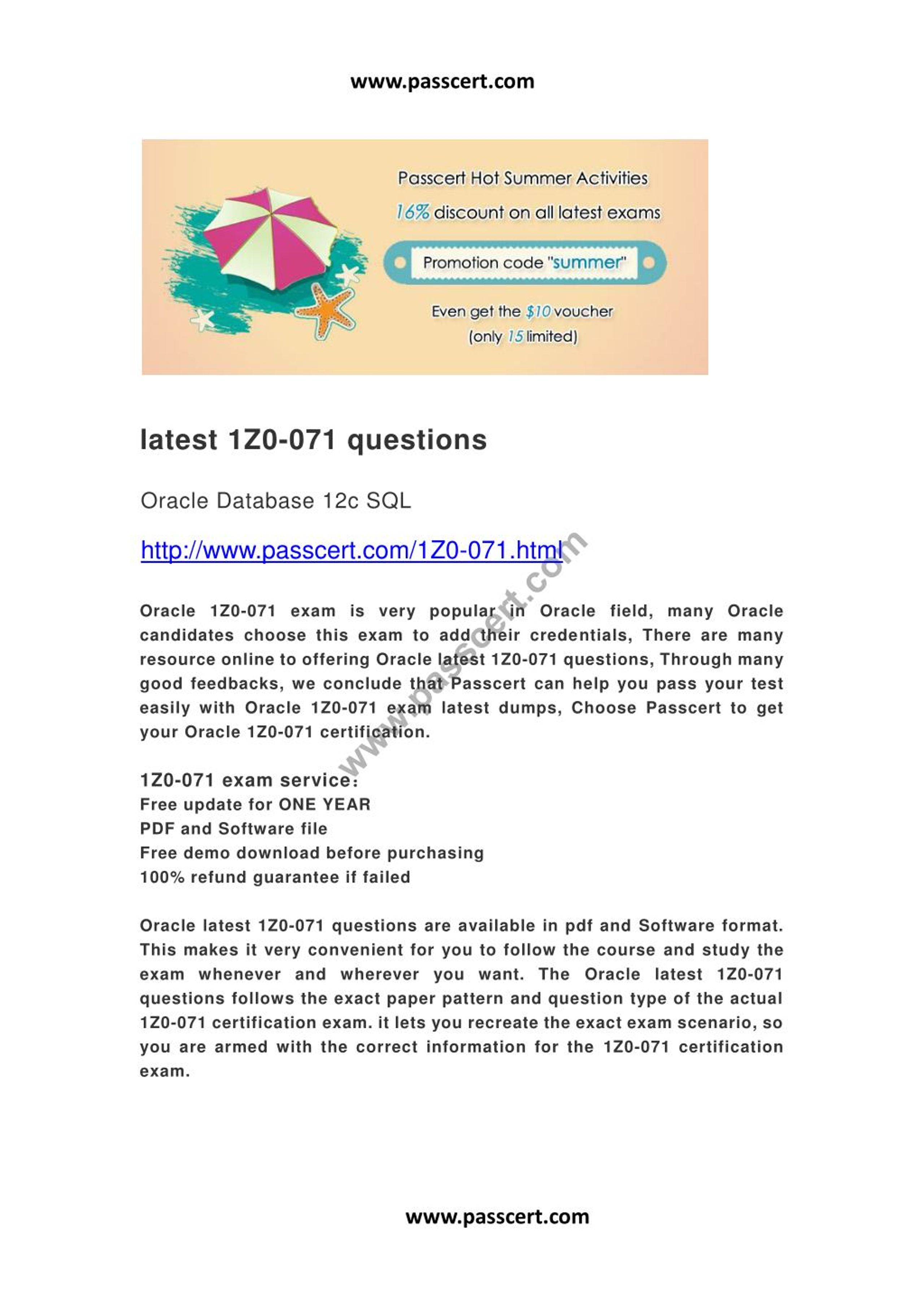 1z0-071 Test Passing Score