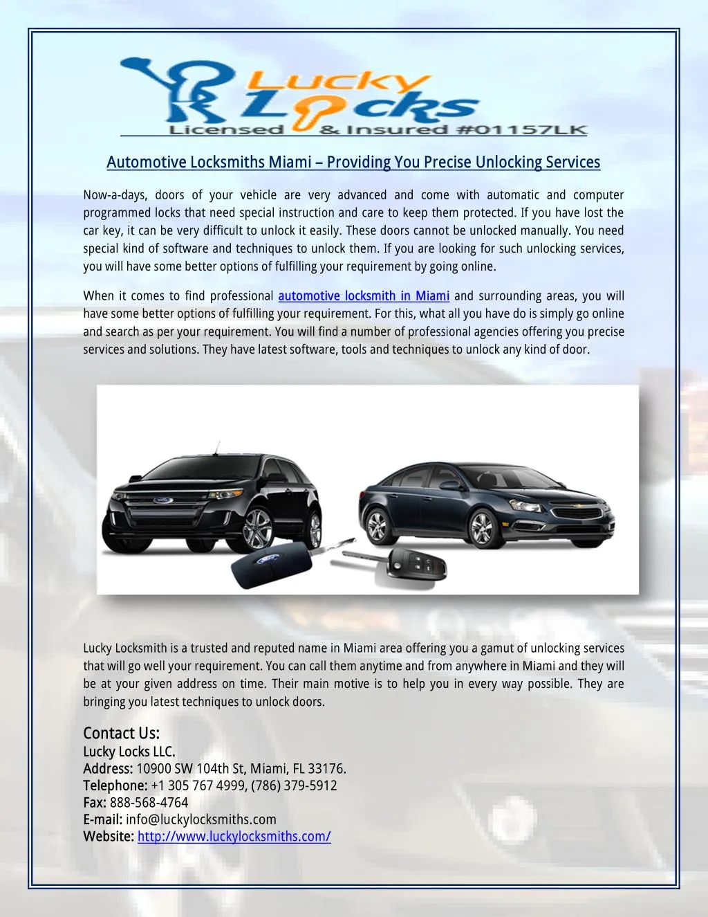 PPT Automotive Locksmiths Miami Providing You Precise Unlocking