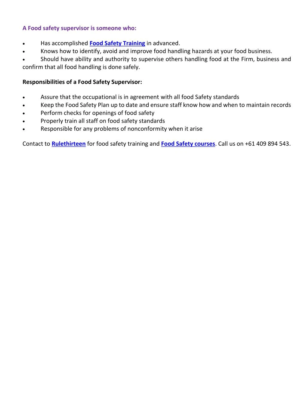 PPT Food Safety Supervisor Responsibilities PowerPoint Presentation