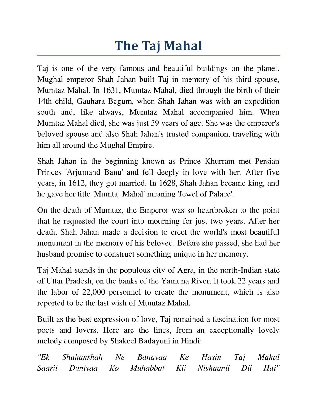 historical building taj mahal essay