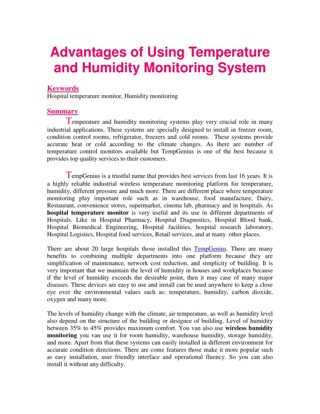 Ppt Advantages Of Using Temperature And Humidity