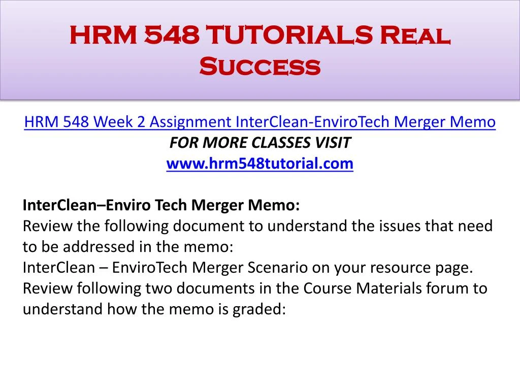 hrm 548 interclean envirotech merger paper hrm 548 interclean envirotech merger paper