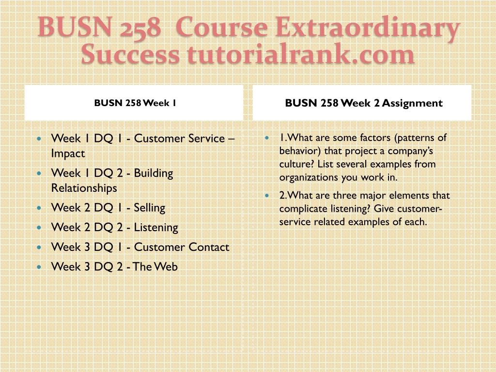 busn 258 midterm exam Busn 258 midterm exam + final exam package (all versions) busn 258 customer relations - entire course week 1 - 8 feb 25 busn 258 class tutorials. busn 258 midterm exam Busn 258 midterm exam + final exam package (all versions) busn 258 customer relations - entire course week 1 - 8 feb 25 busn 258 class tutorials.
