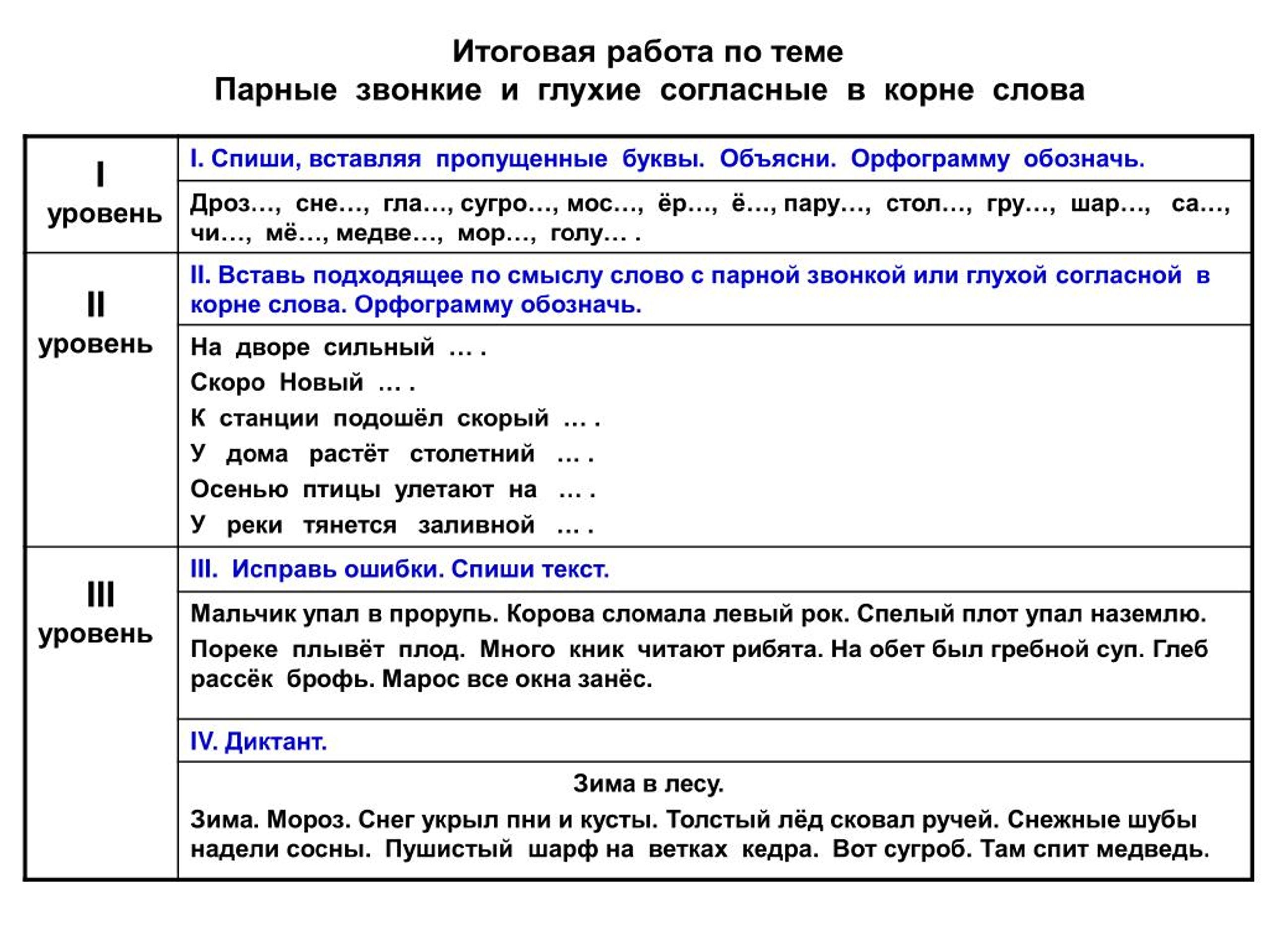 Подчеркнуть в словах парные звонкие и глухие согласные дуб суп