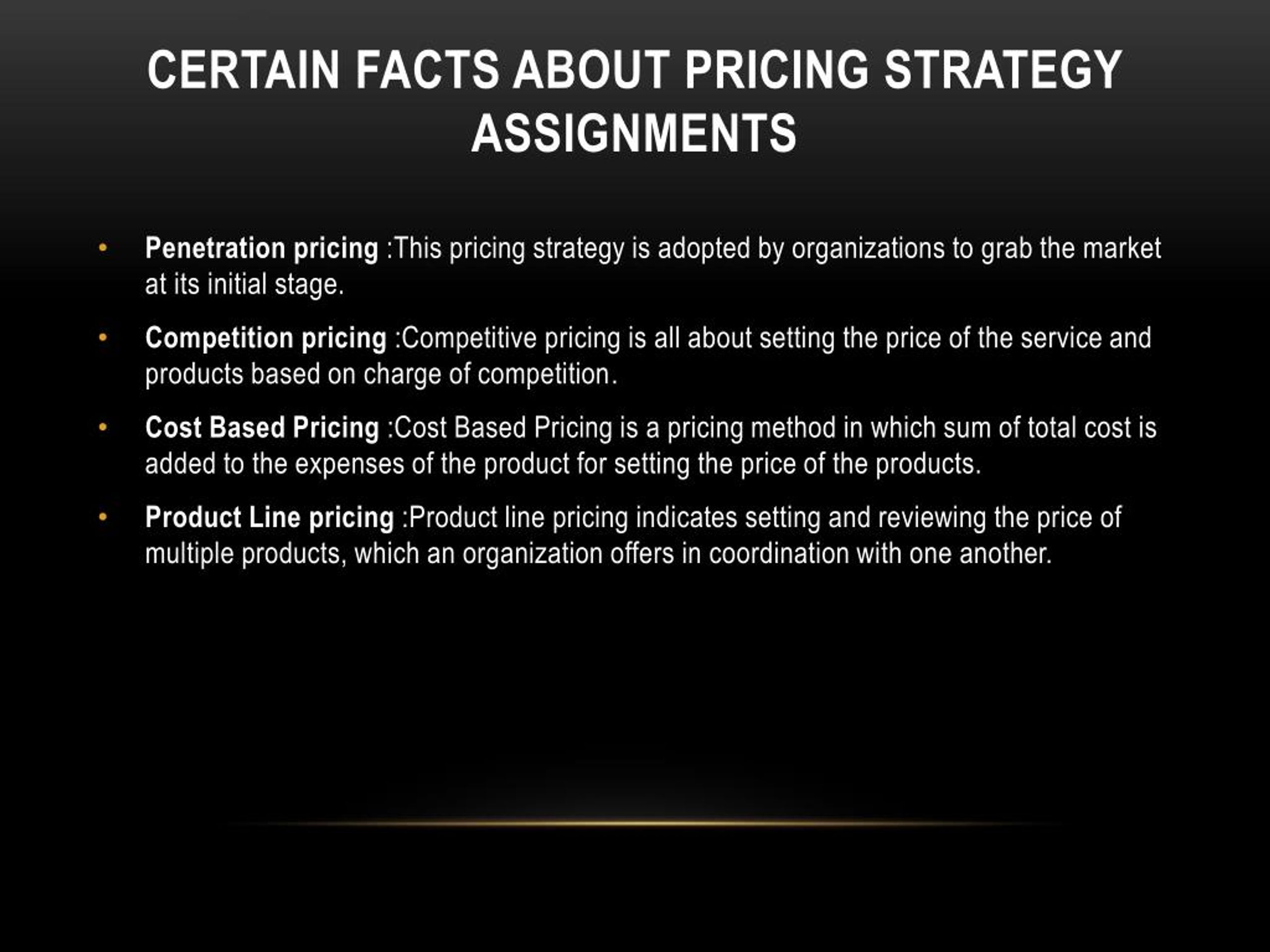 assignment about pricing strategy