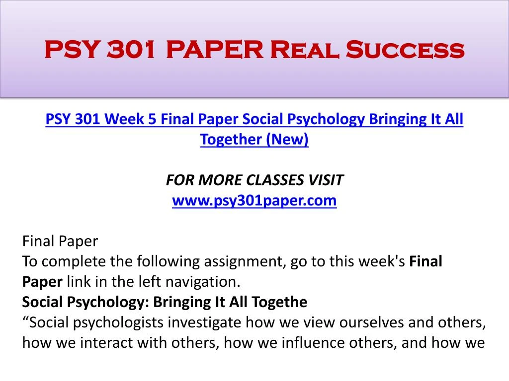 ashford psy 301 final paper You are one of many training specialists in your company. ashford psy 301 final paper You are one of many training specialists in your company.