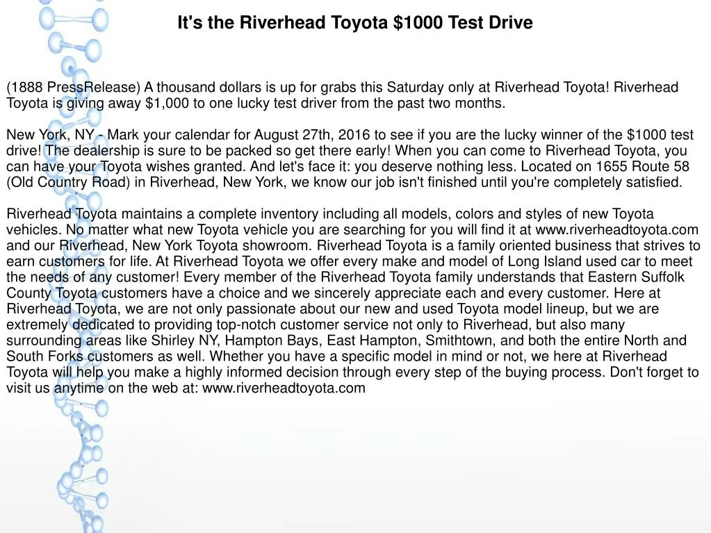 PPT It's the Riverhead Toyota 1000 Test Drive PowerPoint