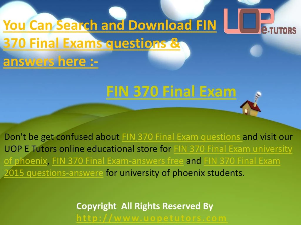 fin 370 week 5 final exam question and answers Fin 370 finance for business fin 370 week 5 precision machine part 2 fin 370 final exam, 02 sets (60 questions and answers) fin 370 week 1,. fin 370 week 5 final exam question and answers Fin 370 finance for business fin 370 week 5 precision machine part 2 fin 370 final exam, 02 sets (60 questions and answers) fin 370 week 1,.