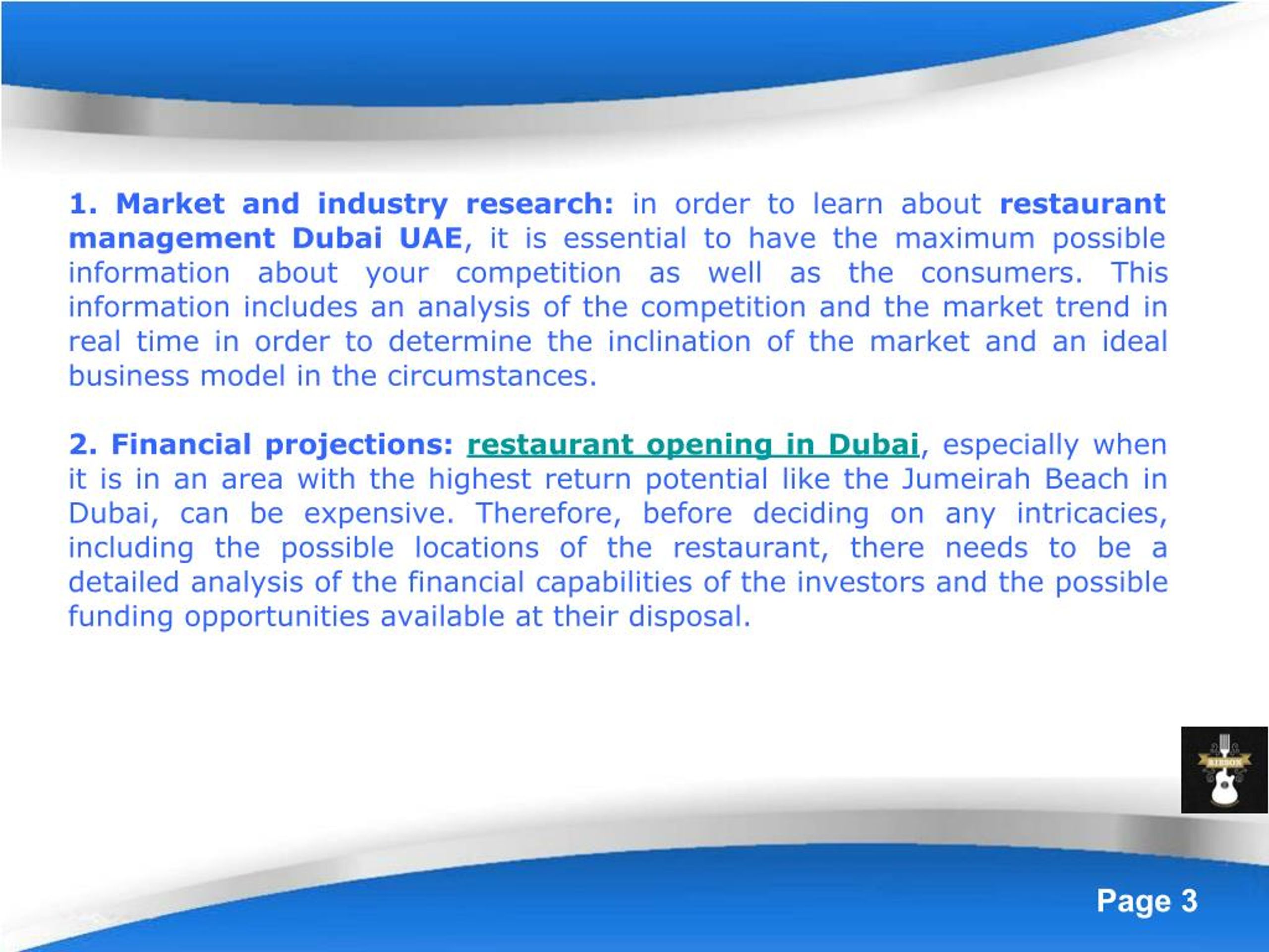 restaurant business plan in dubai