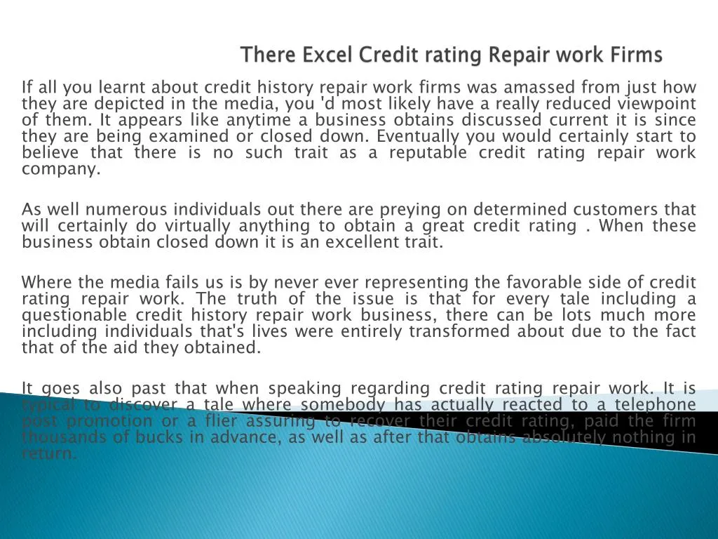 there excel credit rating repair work firms n.