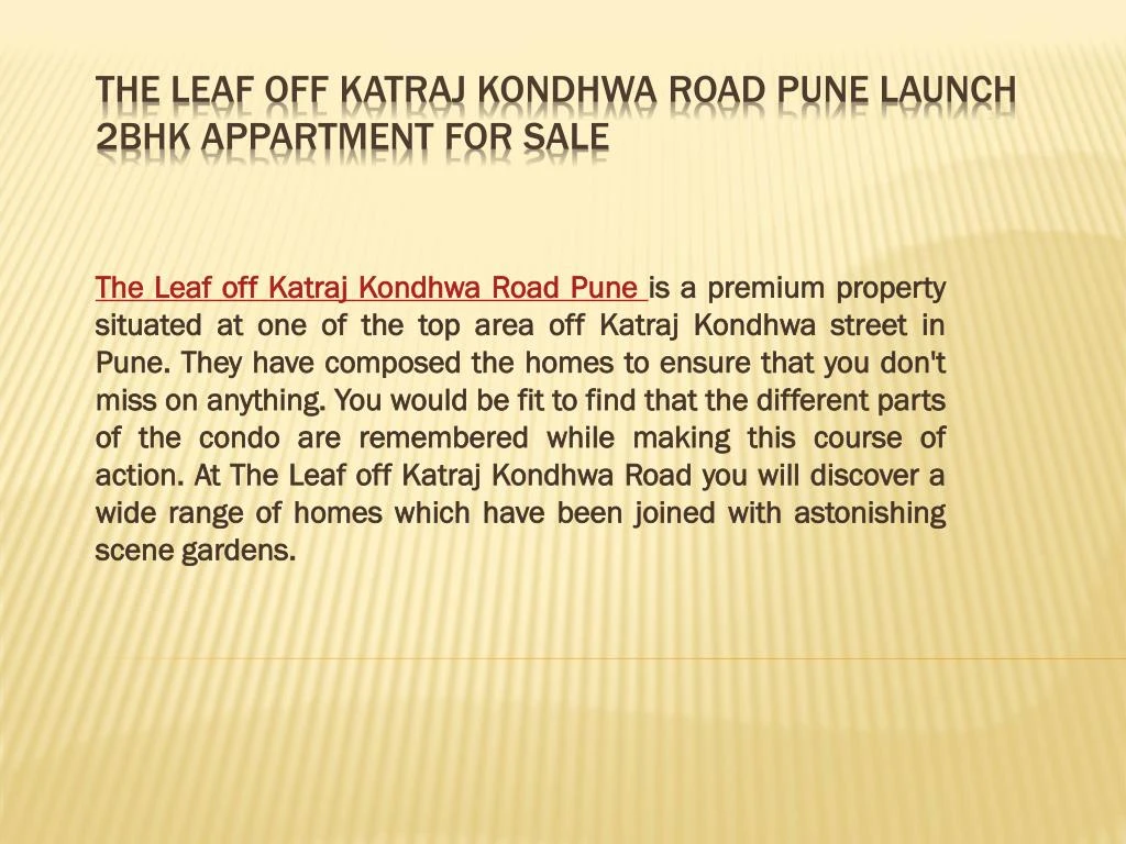 the leaf off katraj kondhwa road pune launch 2bhk appartment for sale n.