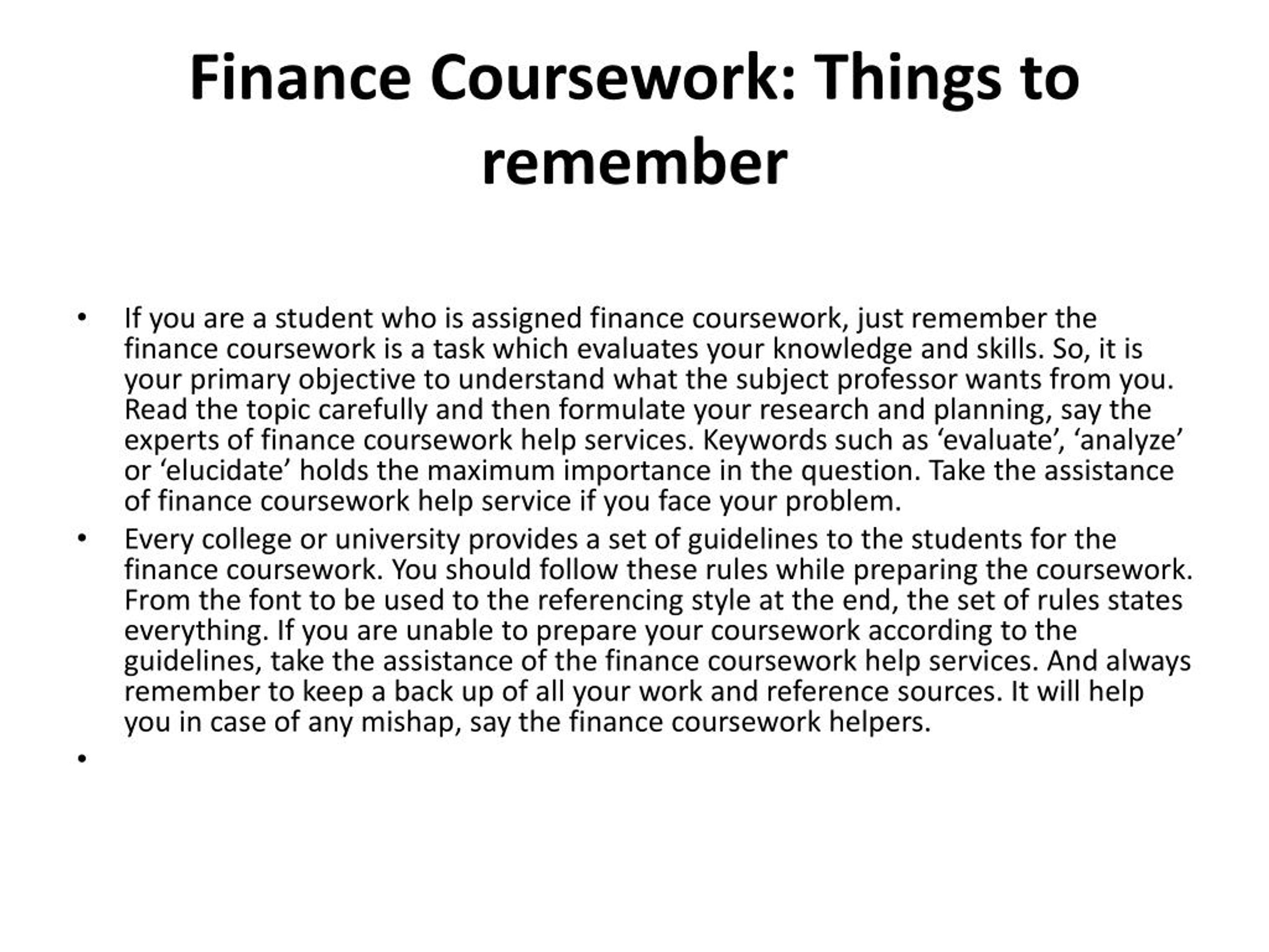 relevant coursework for finance