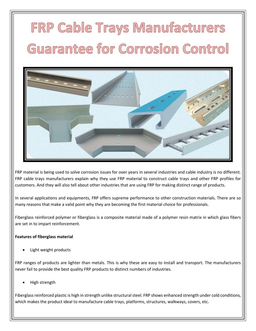 PPT FRP Cable Trays Manufacturers Guarantee for Corrosion Control