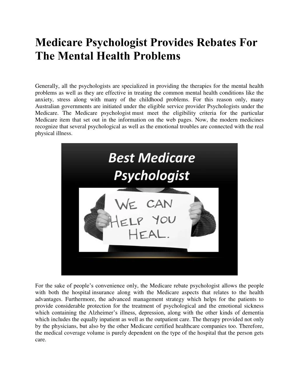 PPT Medicare Psychologist Provides Rebates For The Mental Health 