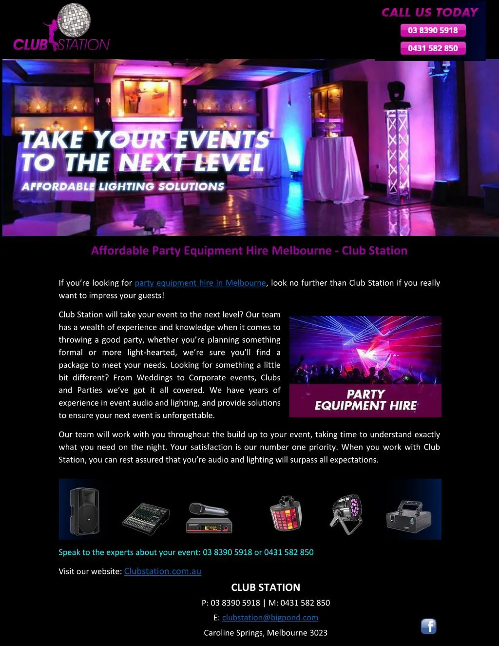 PPT Affordable Party Equipment Hire Melbourne Club Station