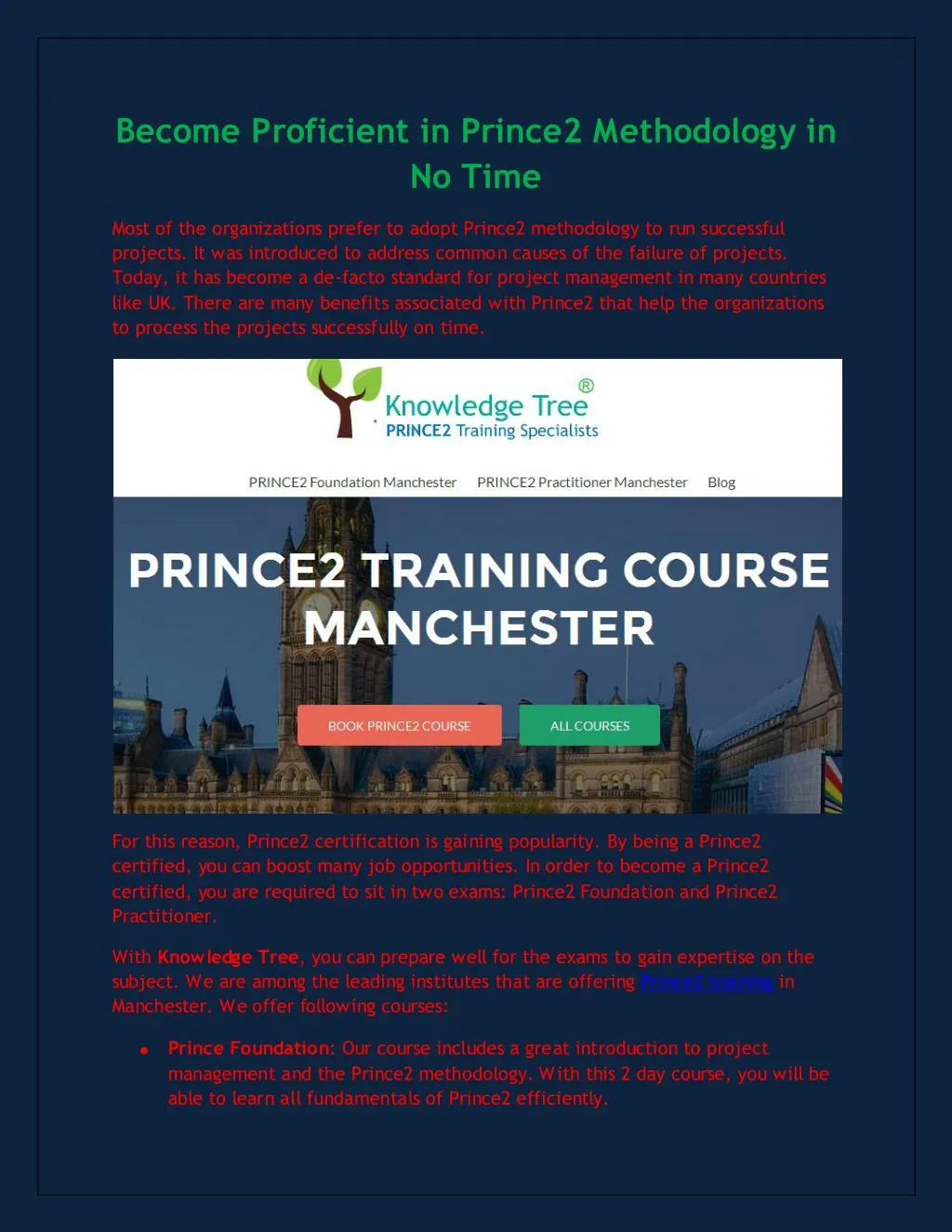 Prince2 courses manchester