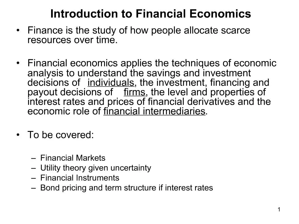 PPT - Introduction To Financial Economics PowerPoint Presentation, Free ...