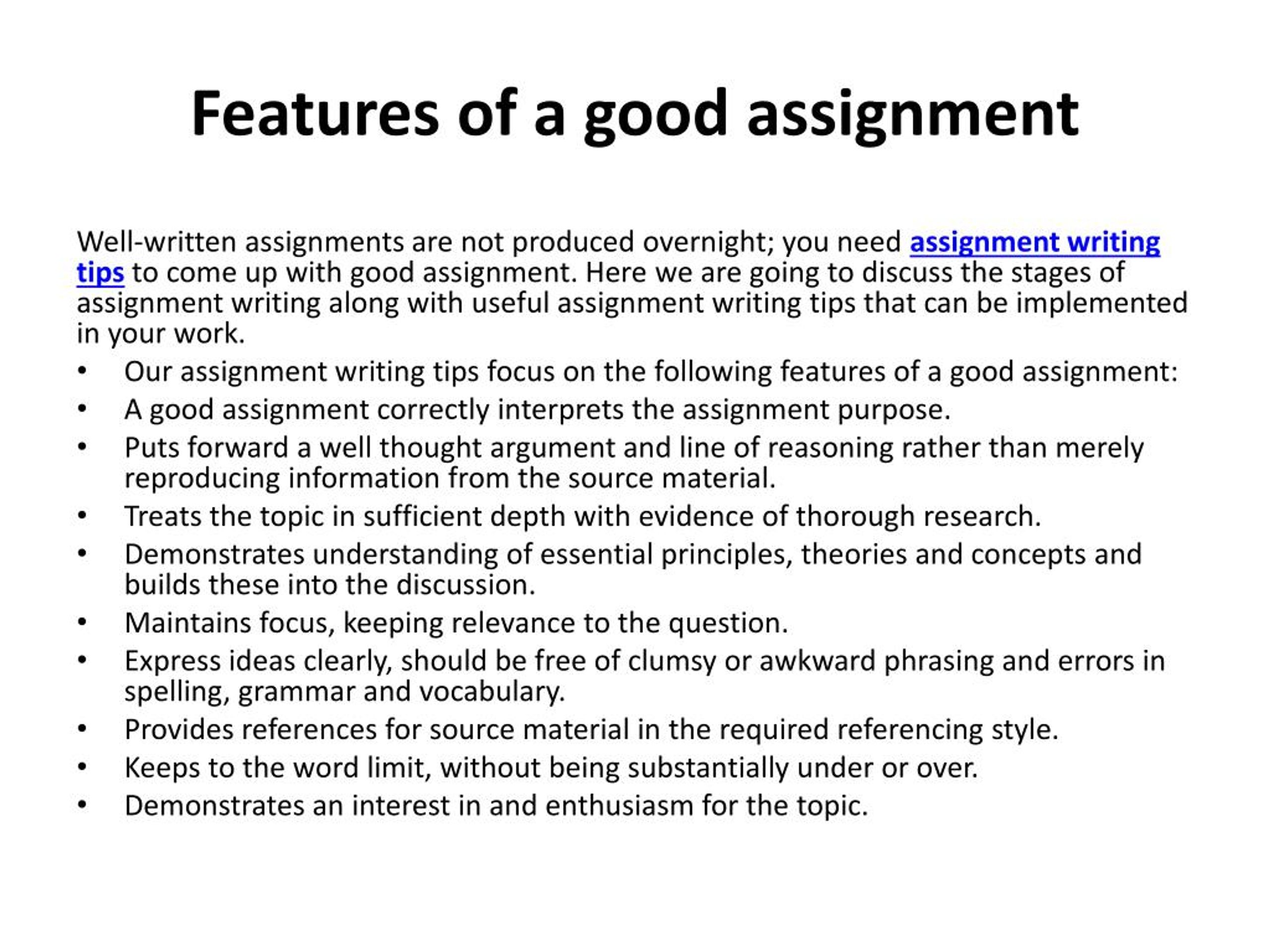 characteristics of assignment model
