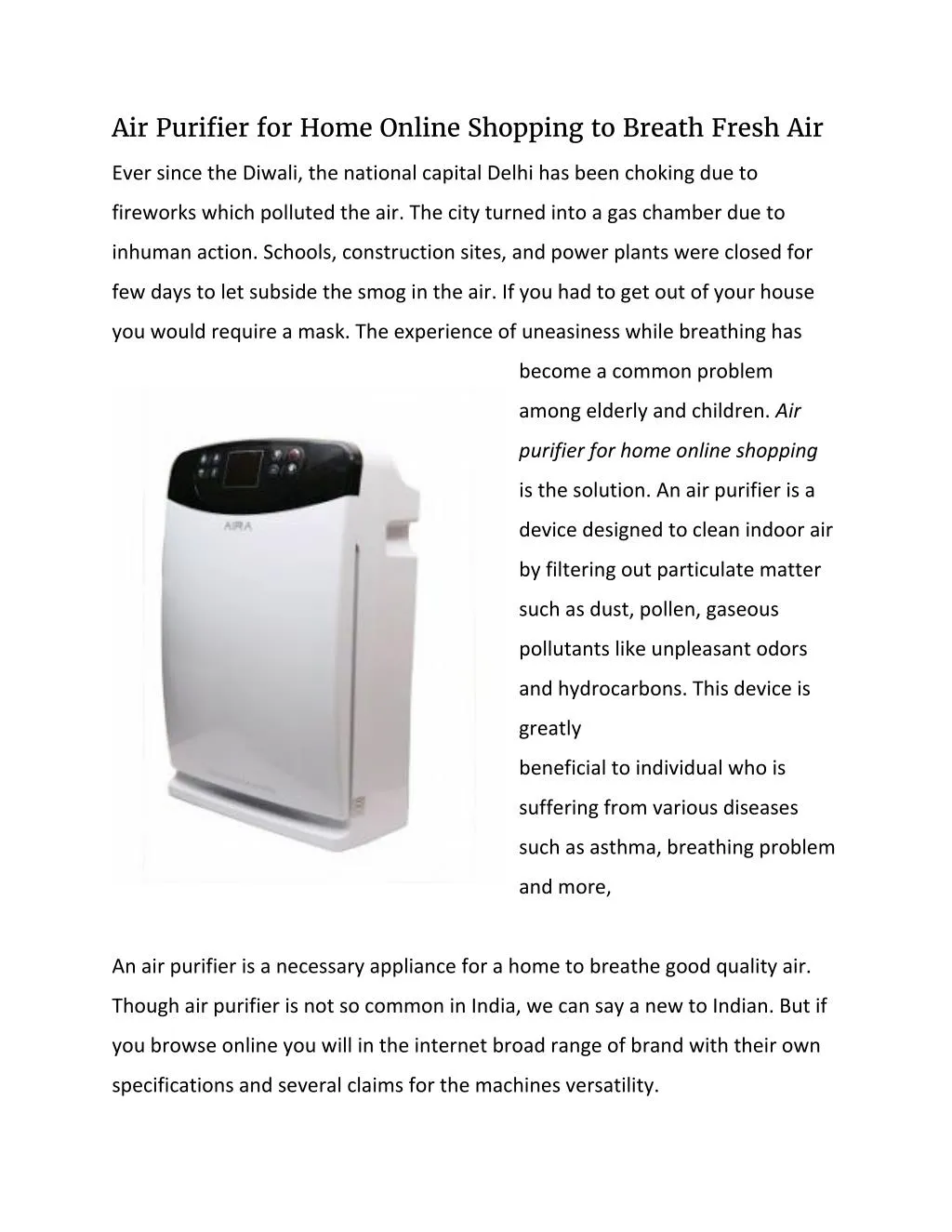 PPT Air Purifier for Home Online Shopping to Breath Fresh Air