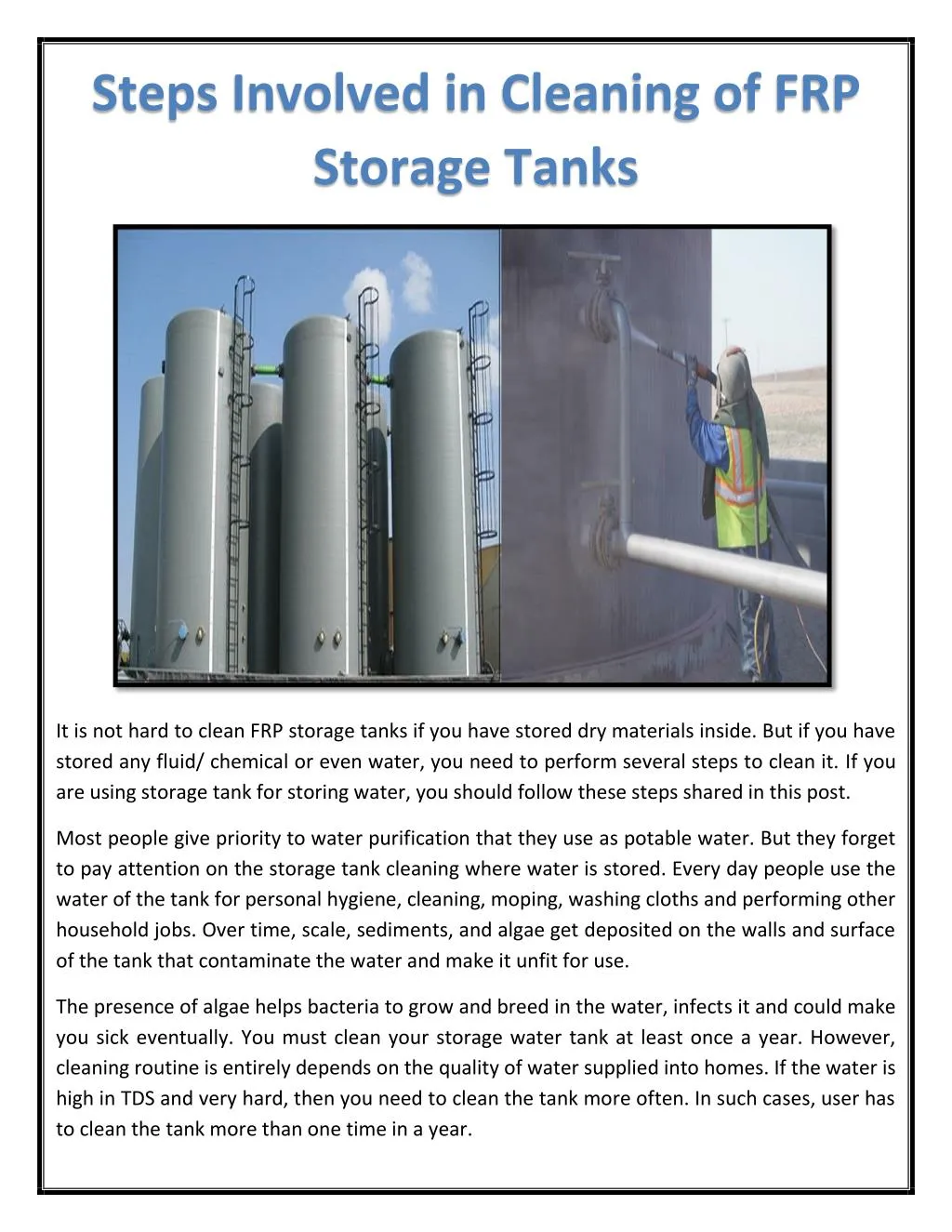 PPT - Steps Involved in Cleaning of FRP Storage Tanks PowerPoint ...