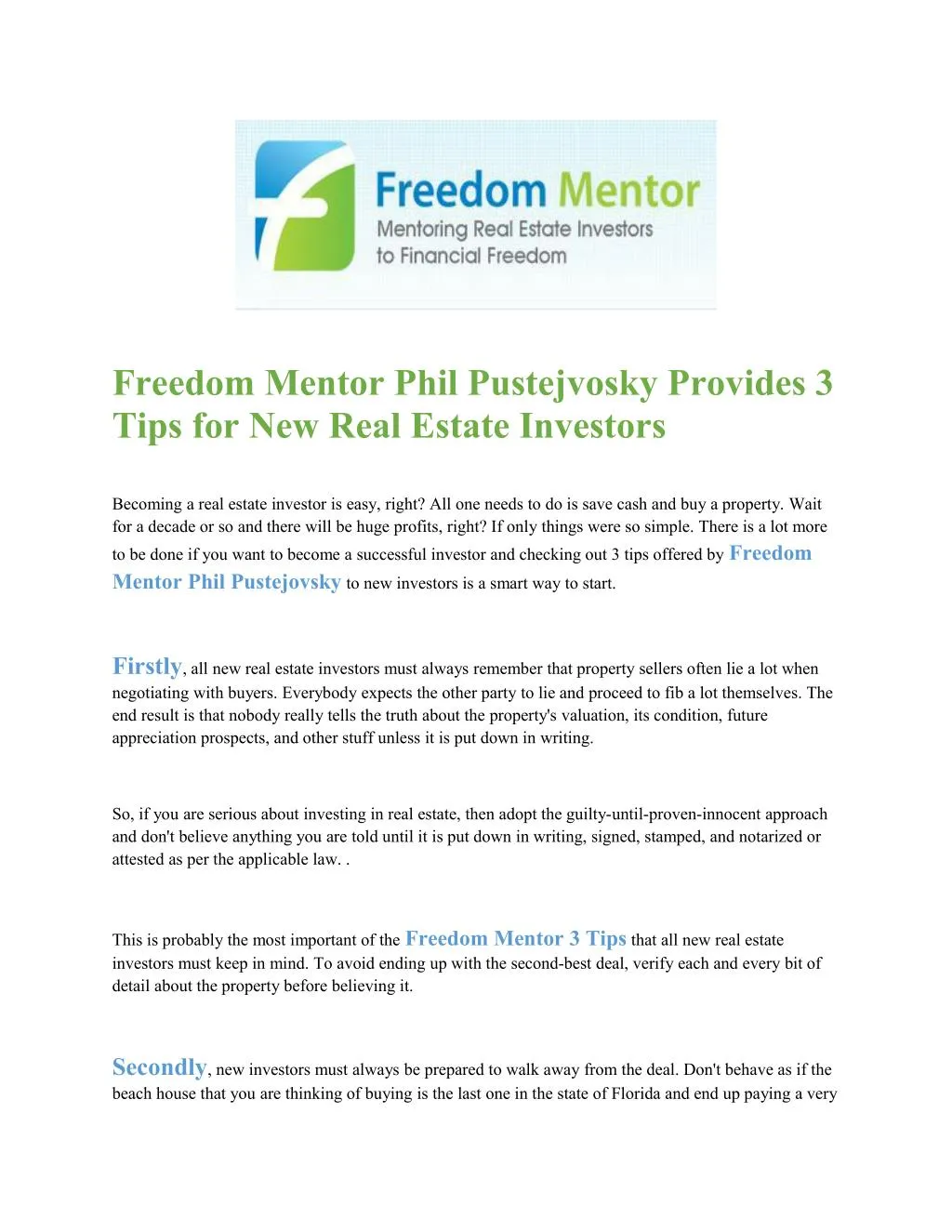 PPT Freedom Mentor 3 Tips PowerPoint Presentation, free download ID