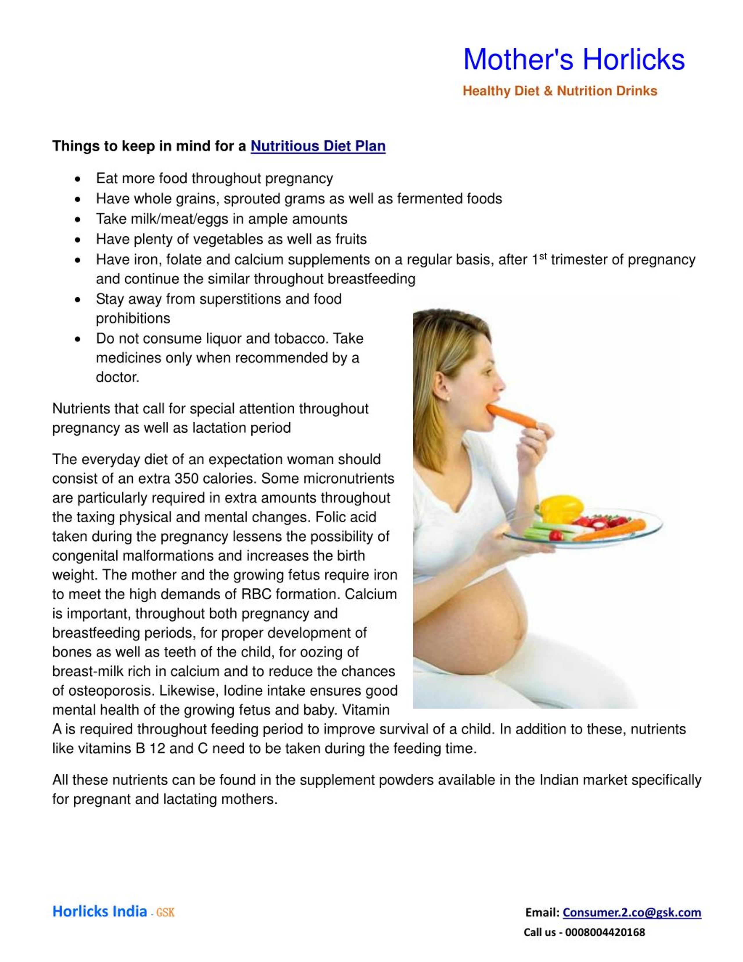 Balanced diet for a lactating mother