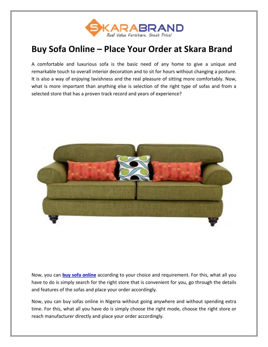 Ppt Sofa Online Place Your Order At Skara Brand