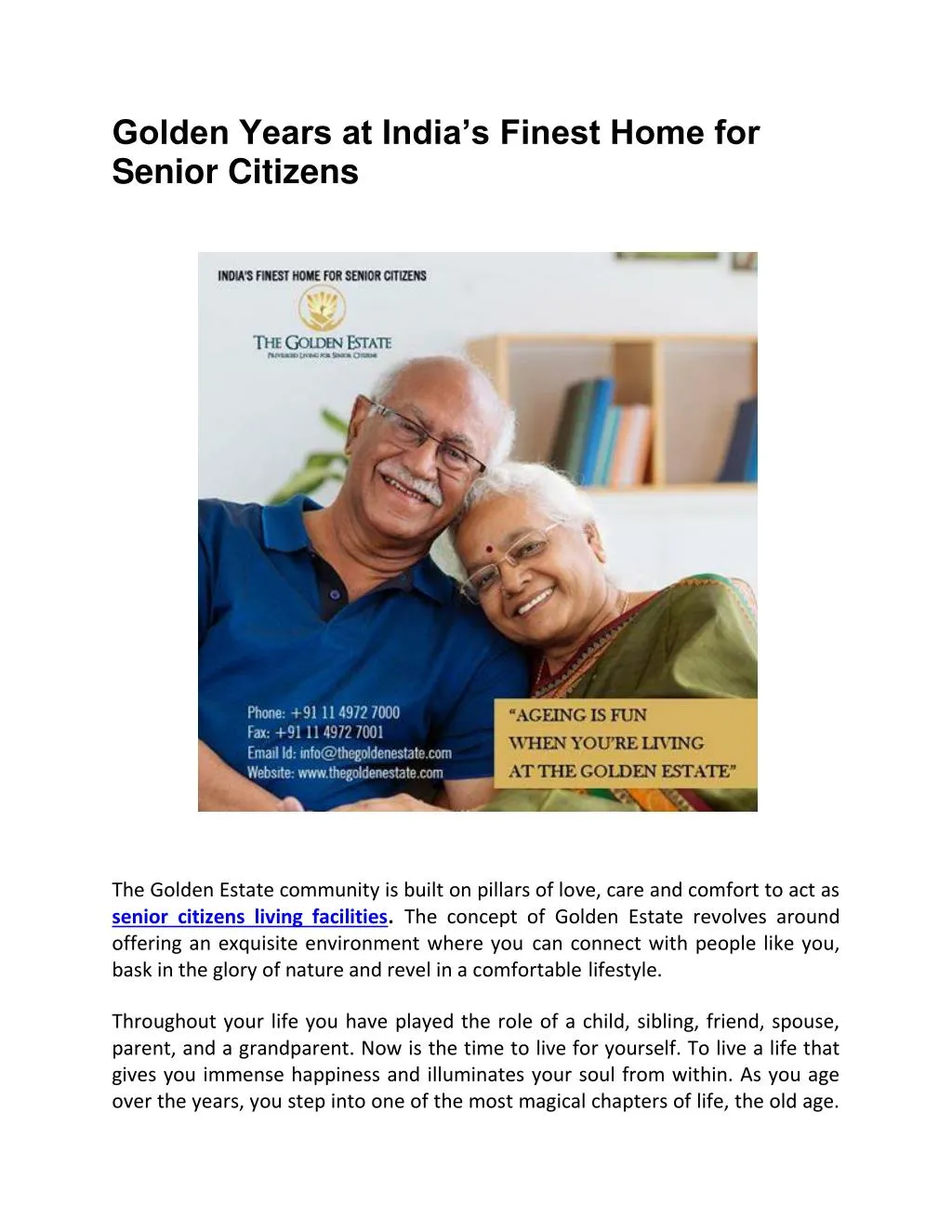 PPT - Golden Years at India’s Finest Home for Senior Citizens