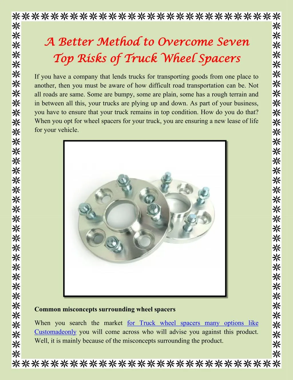 PPT A Better Method to Seven Top Risks of Truck Wheel Spacers PowerPoint Presentation