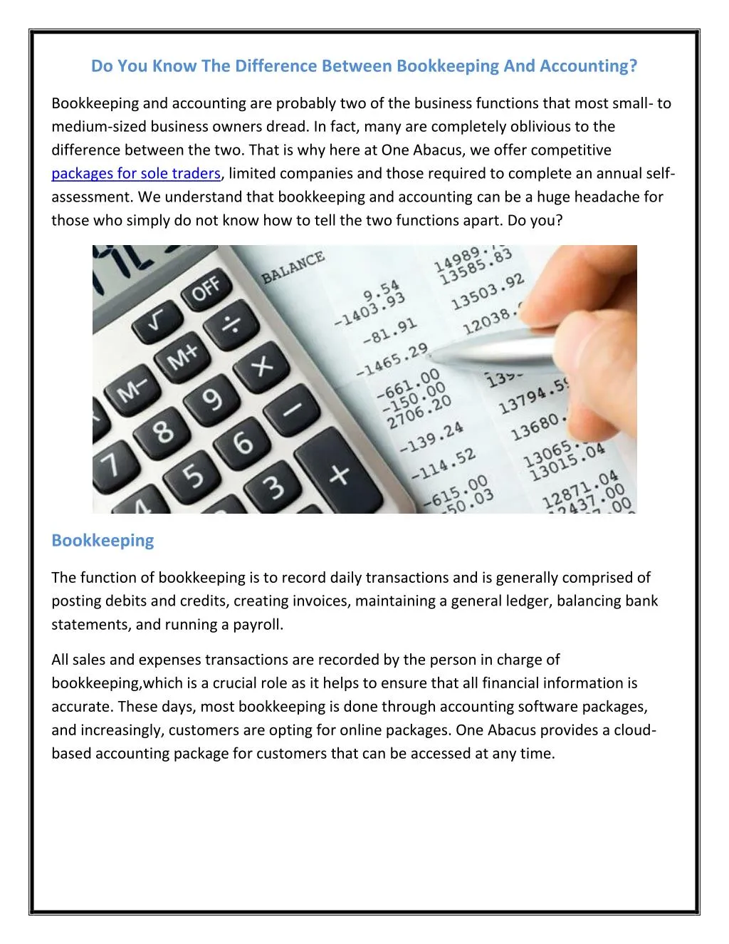 distinction between bookkeeping and accounting