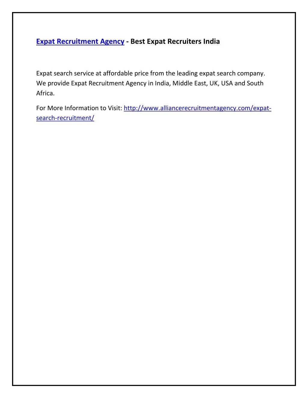 PPT Expat Recruitment Agency Best Expat Recruiters India PowerPoint