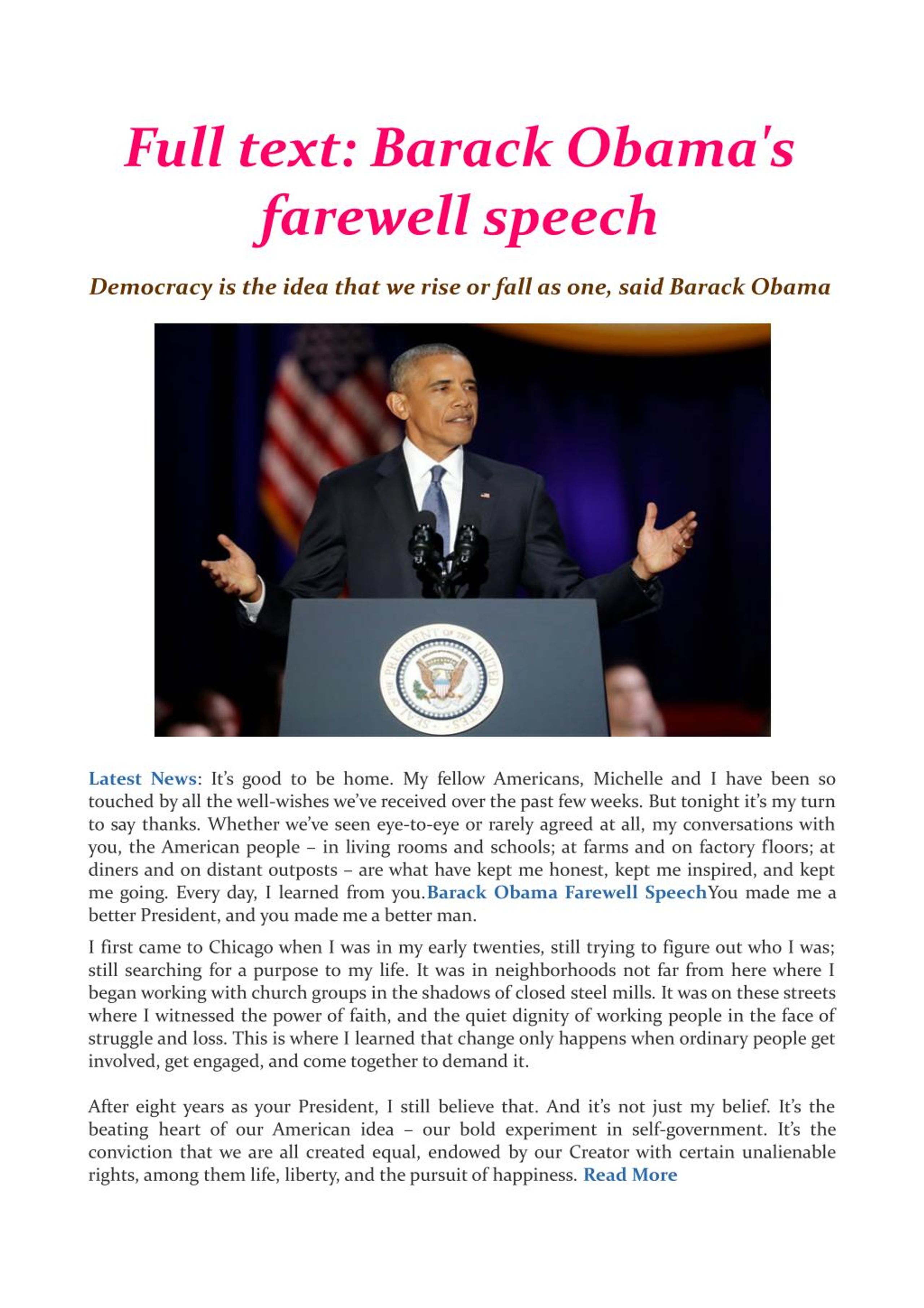 obama farewell speech analysis essay