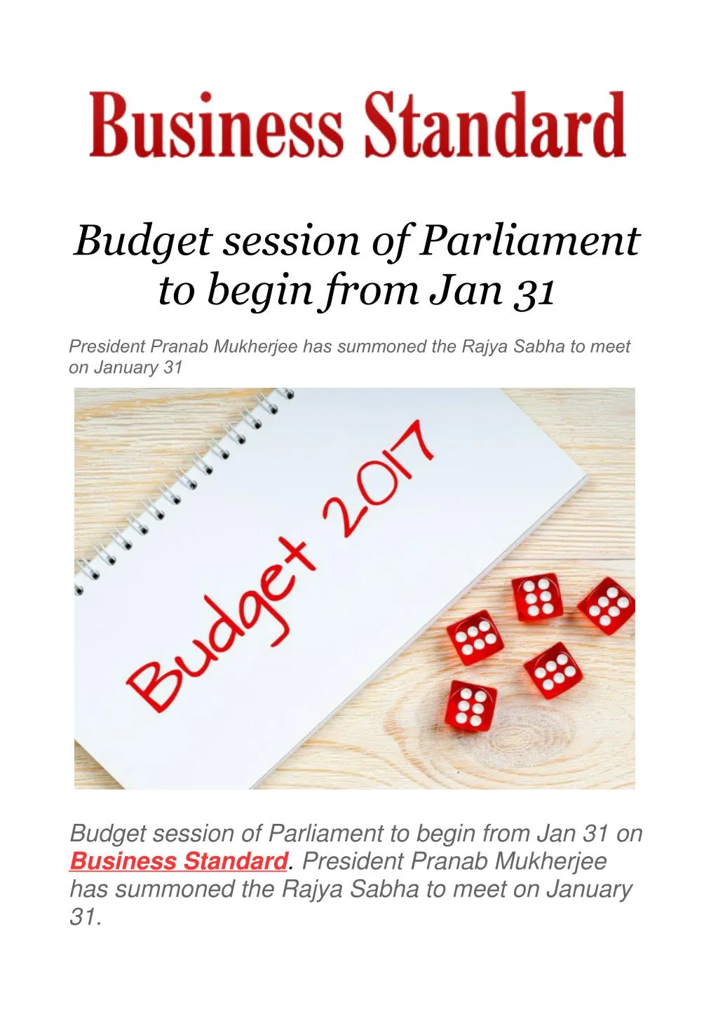 presentation of budget in parliament