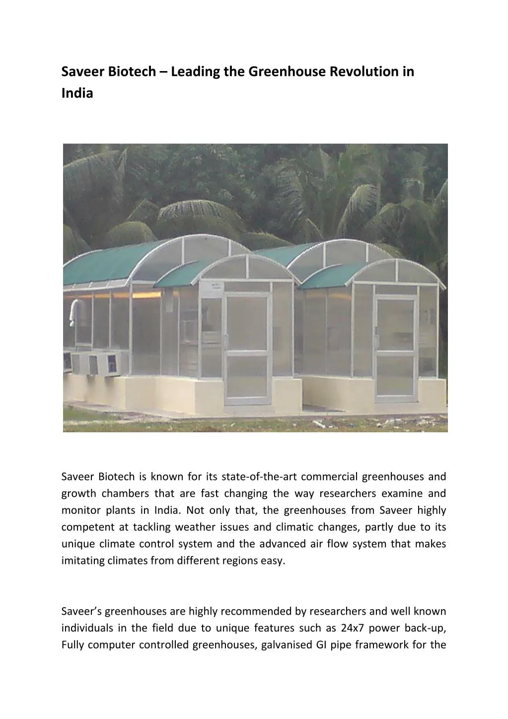 PPT Saveer Biotech Leading the Greenhouse Revolution in India