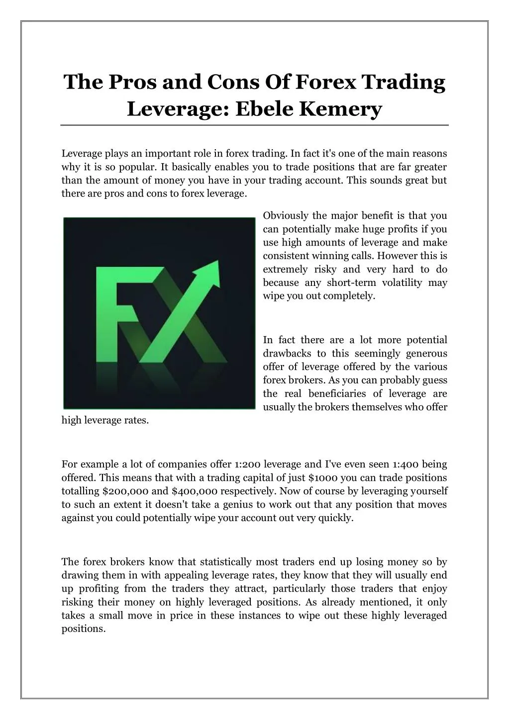 Ppt The Pros And Cons Of Forex Trading Leverage Ebele Kemery - 