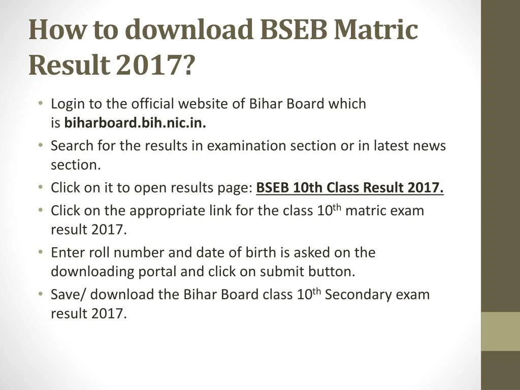 matric your how upgrade results to PowerPoint   Presentation Board PPT Bihar Result 10th 2017