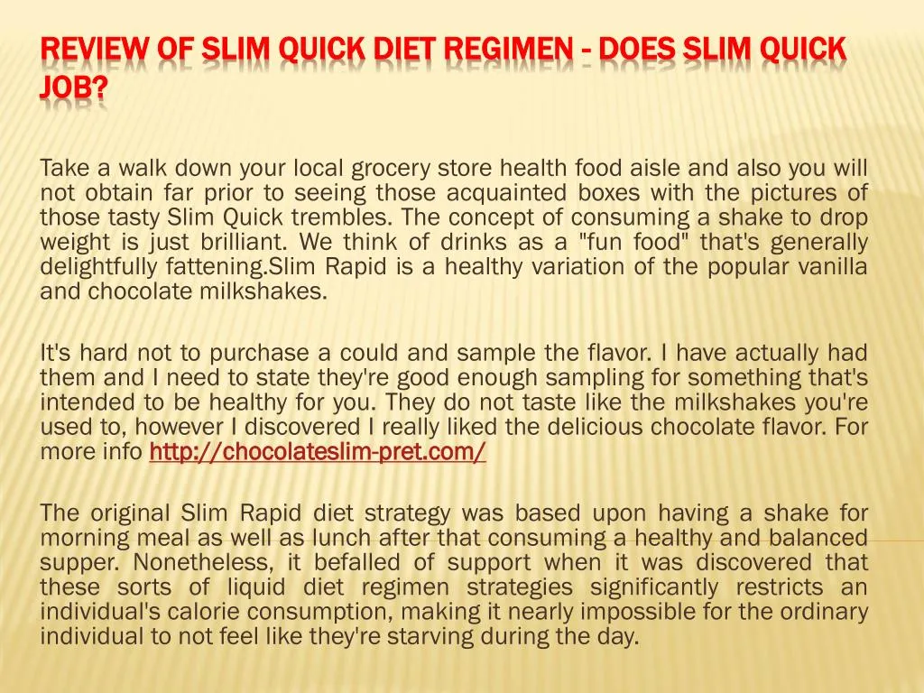 review of slim quick diet regimen does slim quick job n.