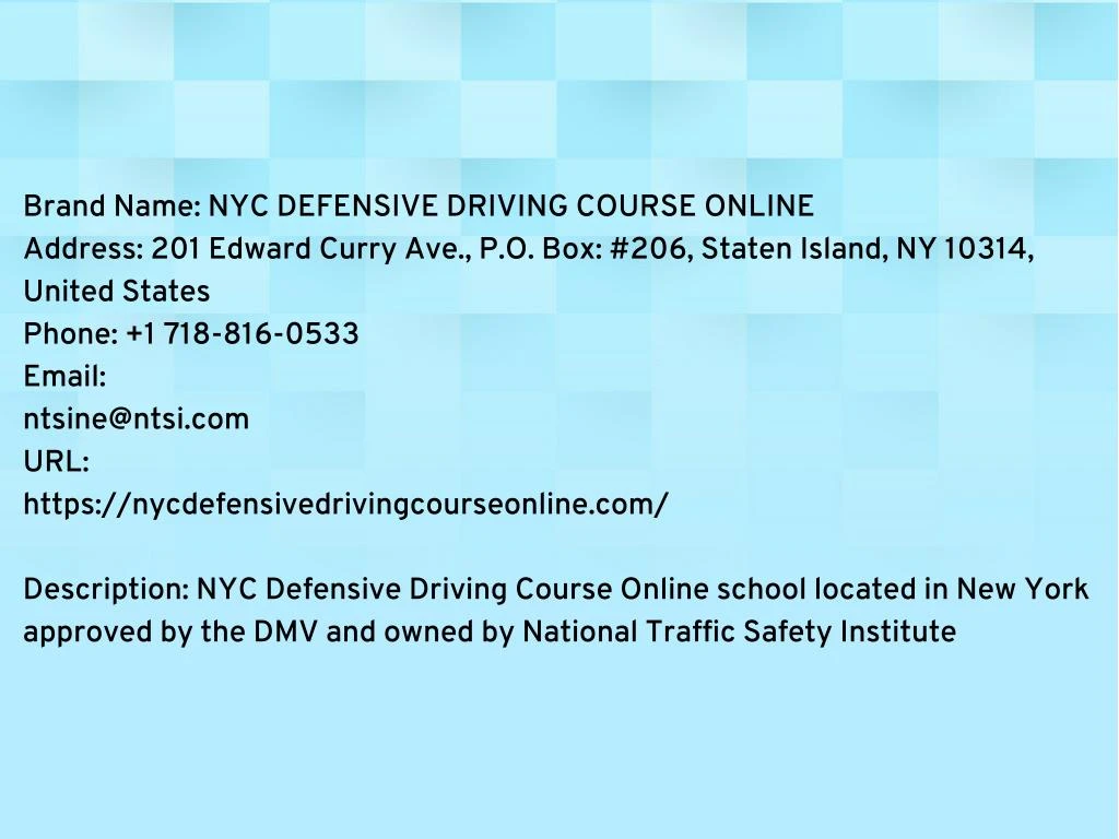 PPT NYC DEFENSIVE DRIVING COURSE ONLINE PowerPoint Presentation ID