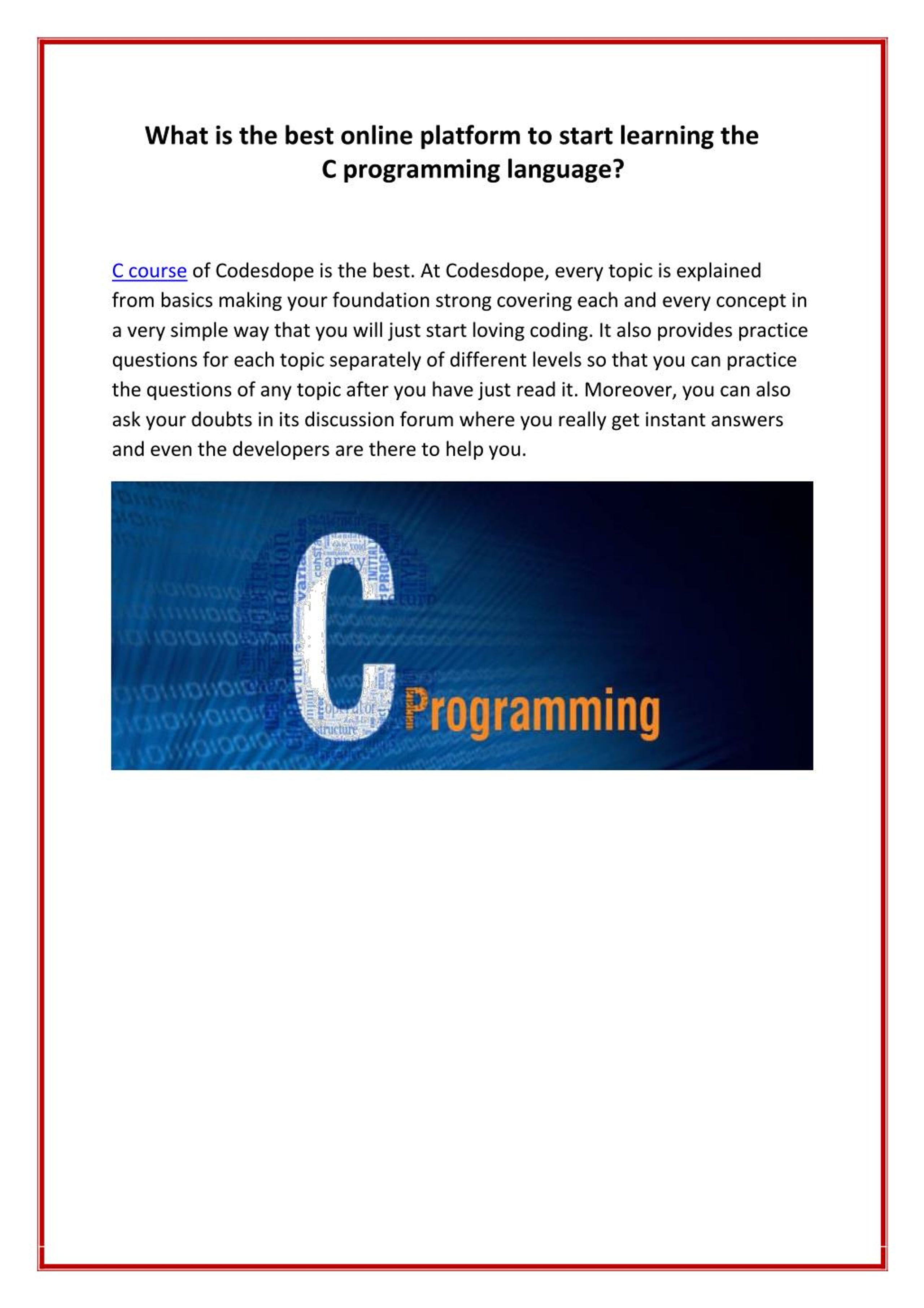 Ppt What Is The Best Online Platform To Start Learning The C