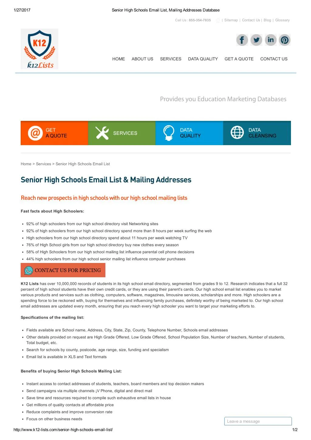 PPT senior high schools email database in USA PowerPoint Presentation