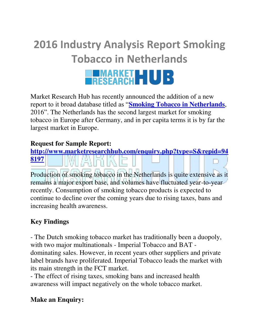 2016 industry analysis report smoking tobacco n.