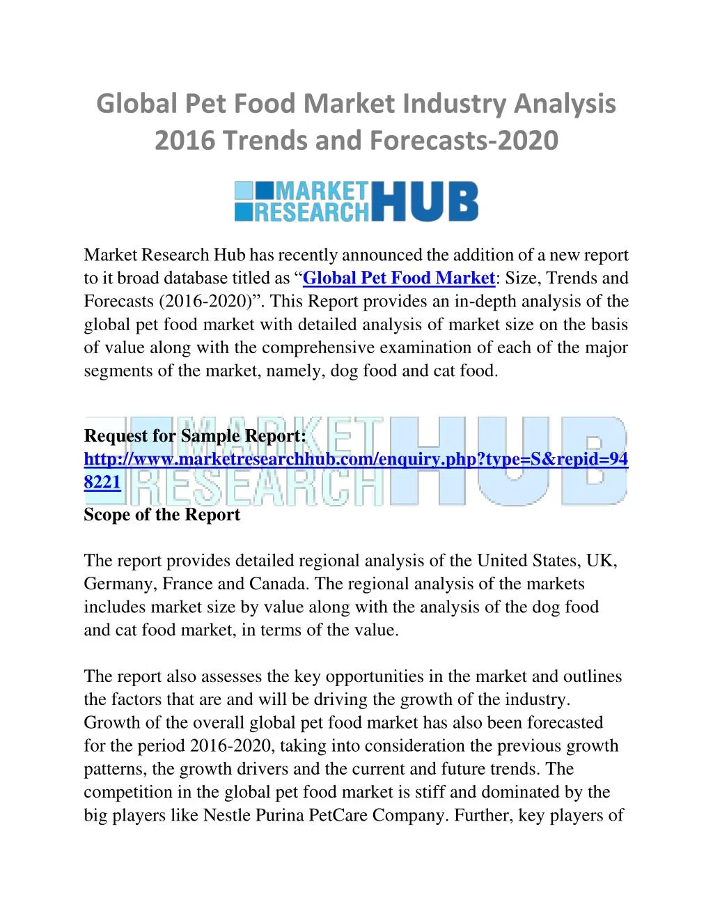 global pet food market industry analysis 2016 n.