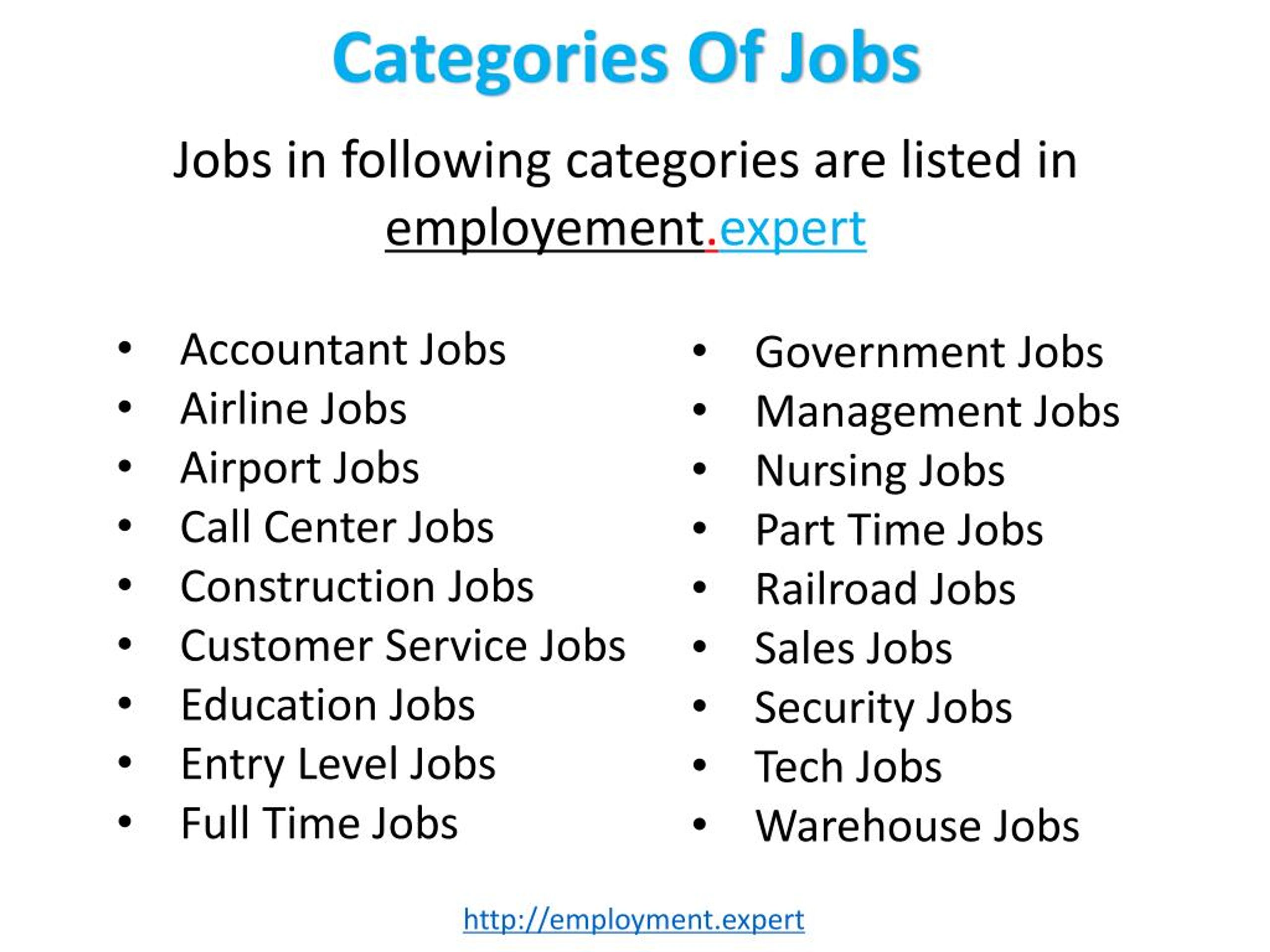 PPT Employment in Various Job Categories at Employment.Expert