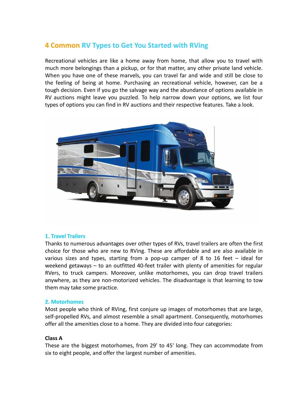 PPT 4 Common RV Types to Get You Started with RVing PowerPoint