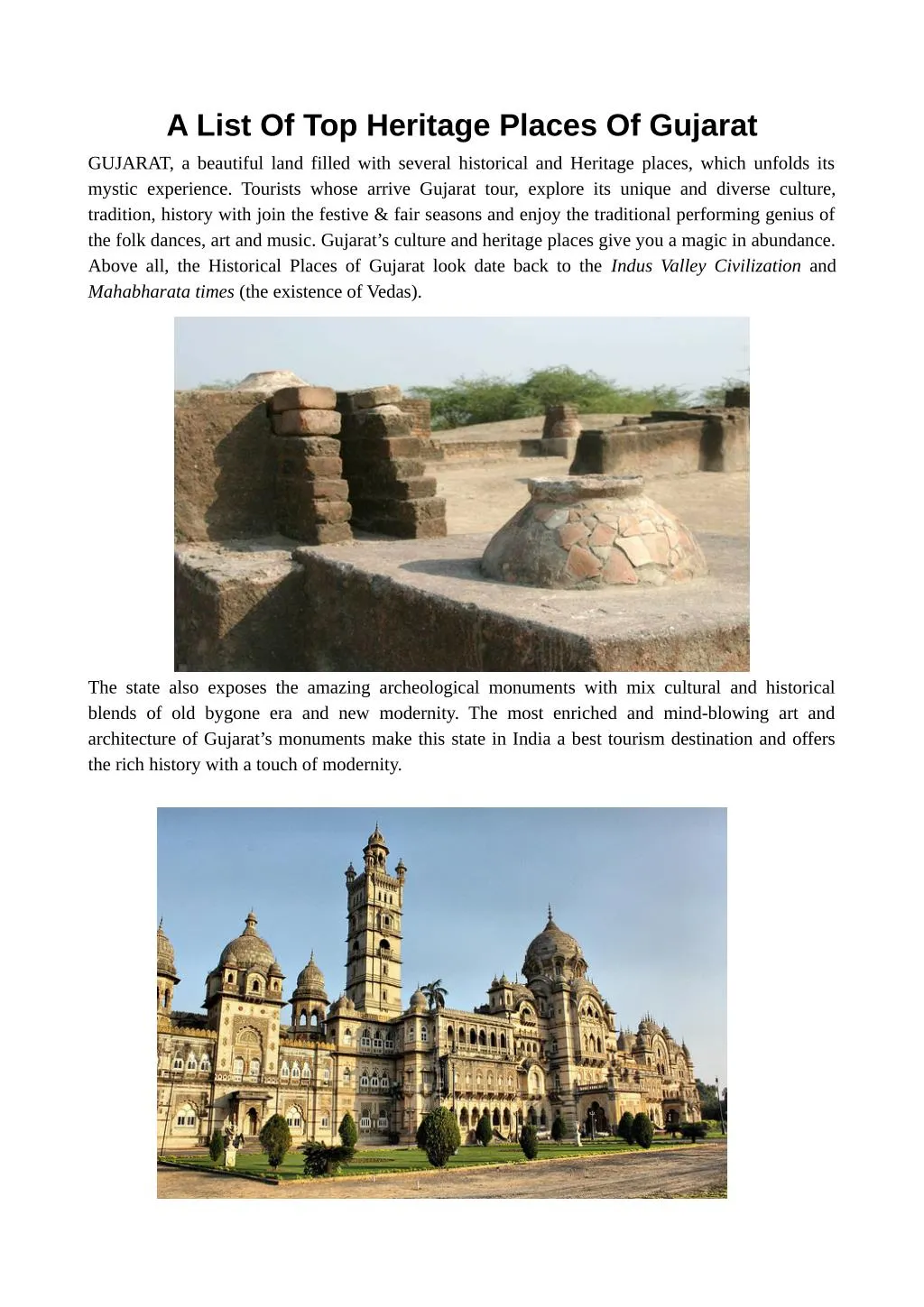 a list of top heritage places of gujarat n.