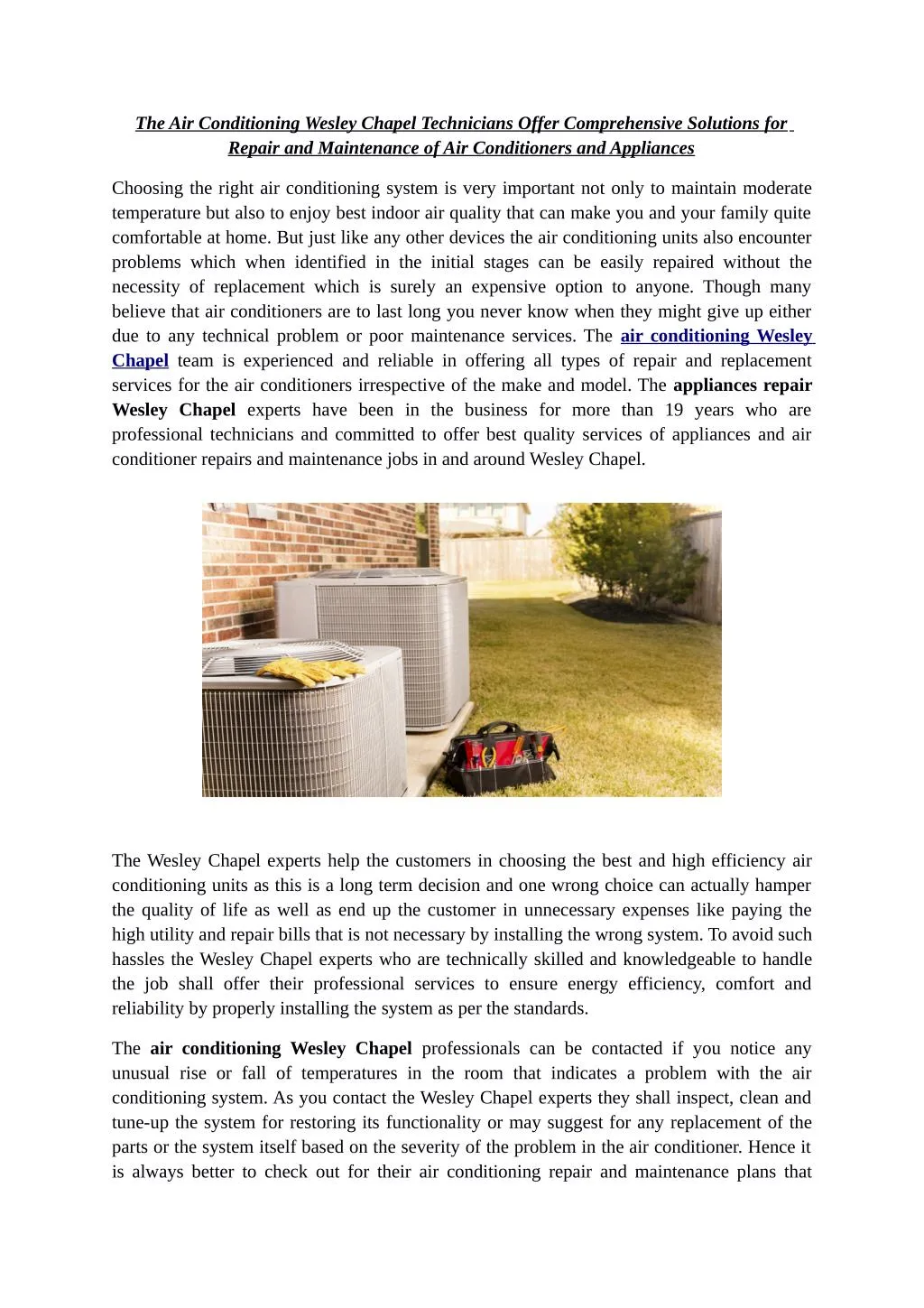 PPT The Air Conditioning Wesley Chapel Technicians Offer