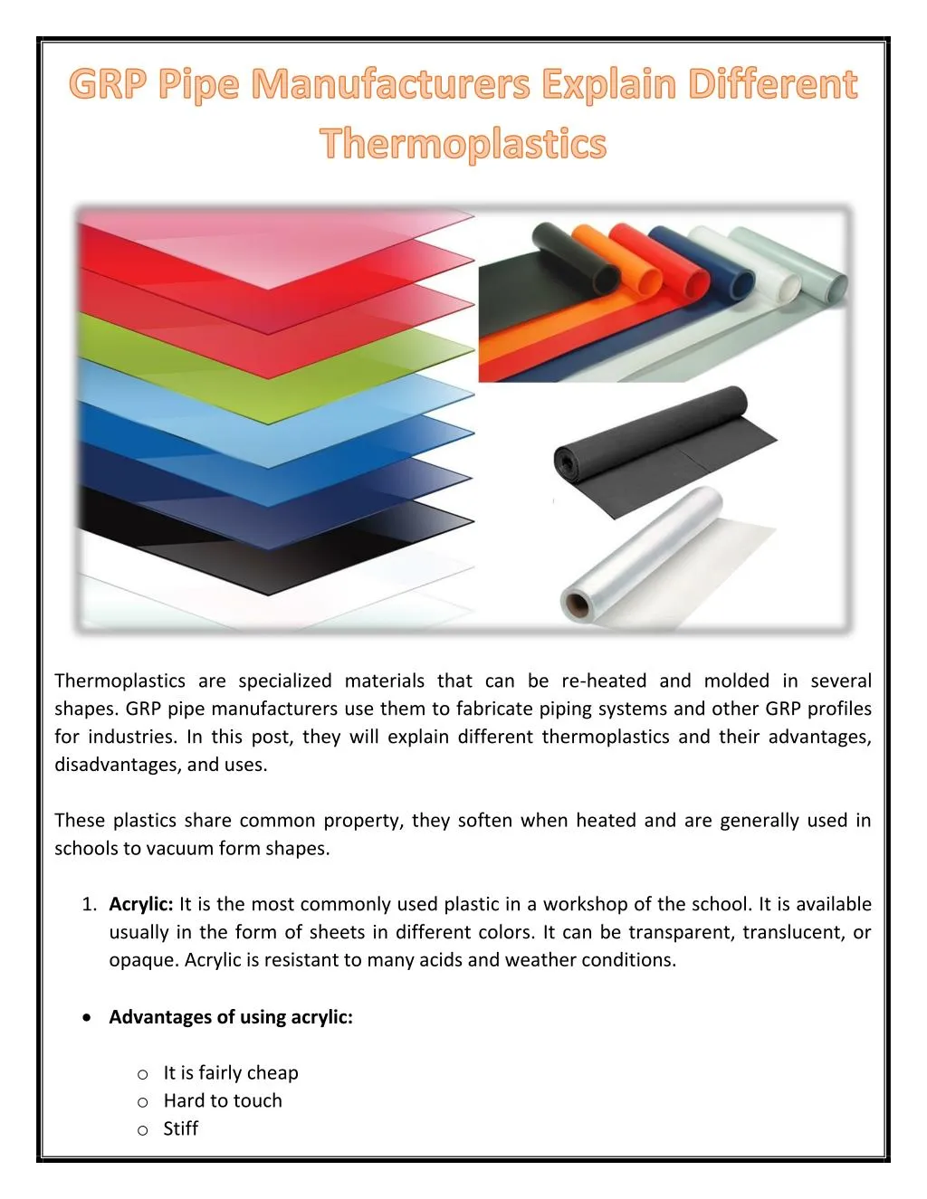 PPT GRP Pipe Manufacturers Explain Different Thermoplastics