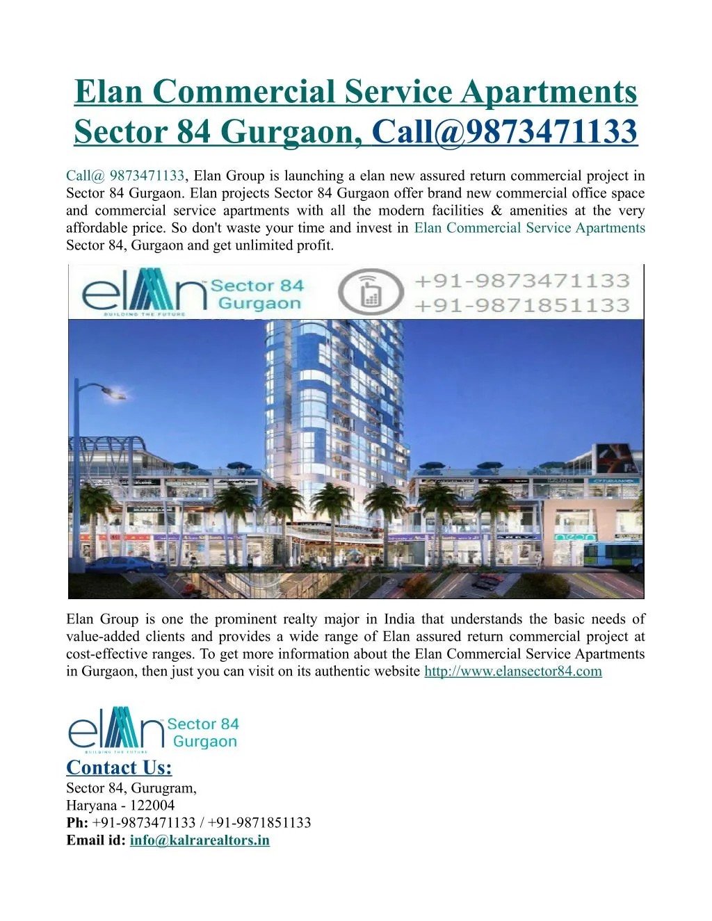 elan commercial service apartments sector n.