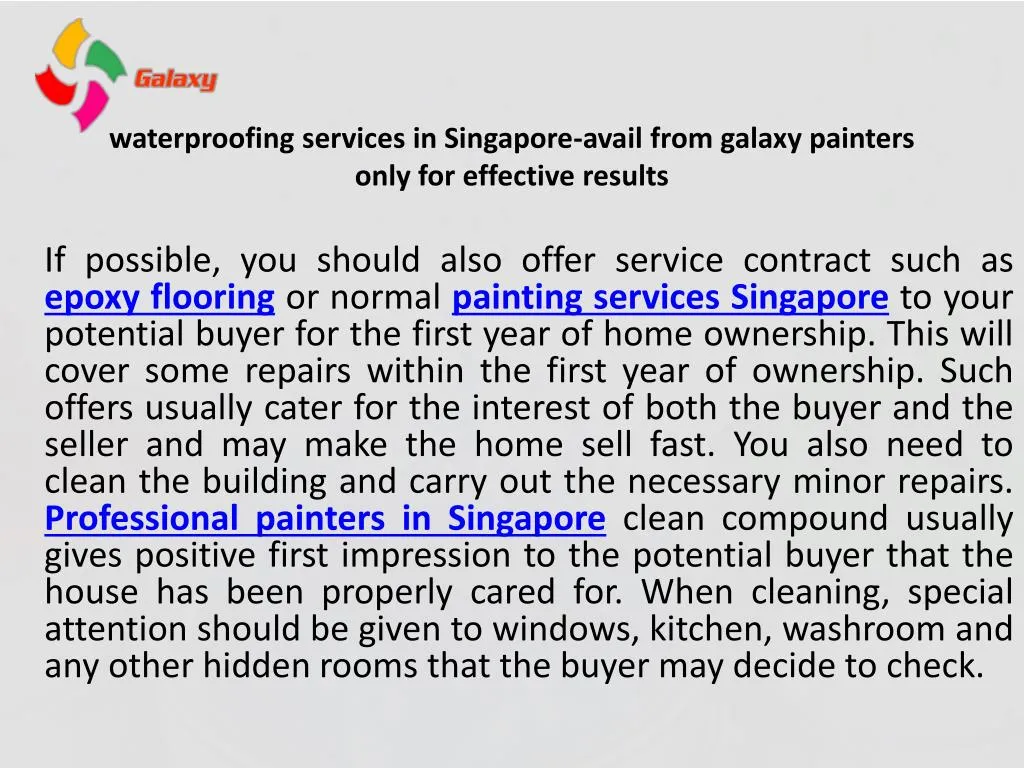 waterproofing services in singapore avail from galaxy painters only for effective results n.