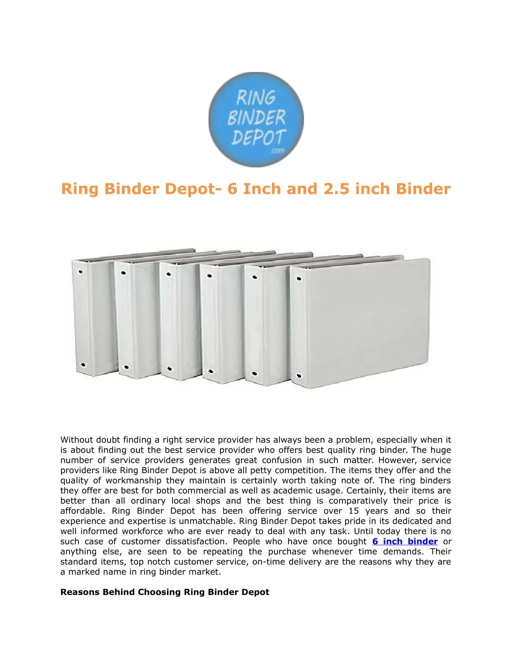 PPT - Ring Binder Depot- 6 Inch and 2.5 inch Binder PowerPoint